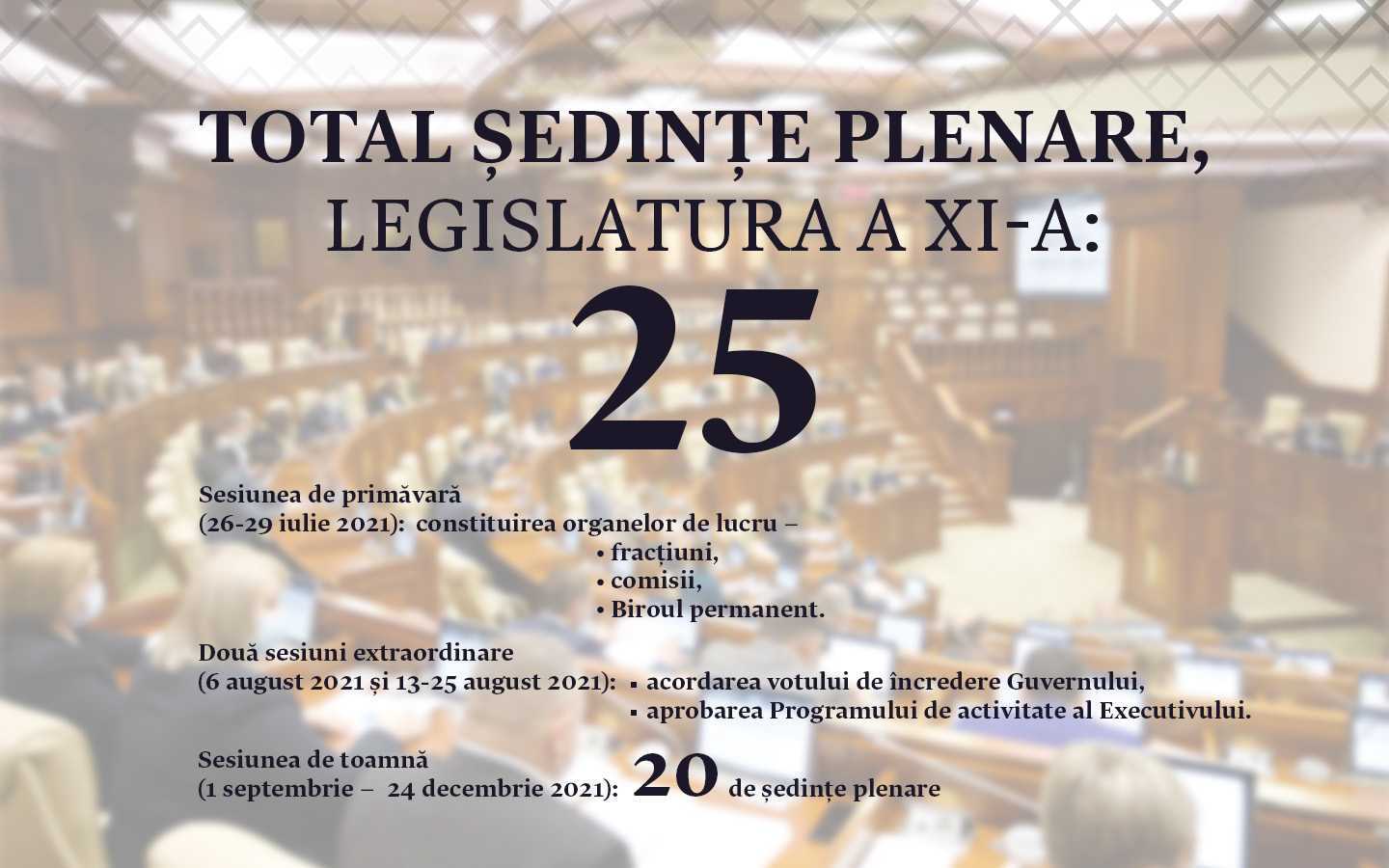 De la începutul legislaturii a XI-a, Parlamentul s-a întrunit în 25 de ședințe plenare