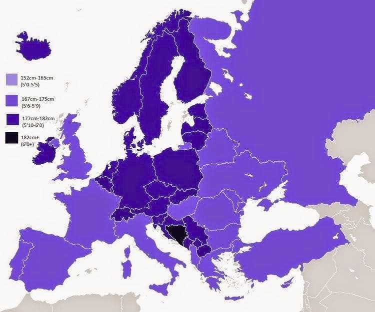 Înălțimea medie a bărbaților în Europa