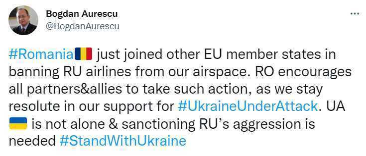România închide spațiul aerian pentru avioanele aparținând companiilor ruse