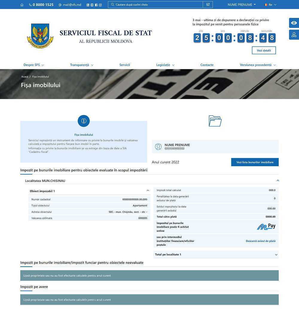 Serviciul Fiscal de Stat a lansat serviciul „Fișa imobilului”