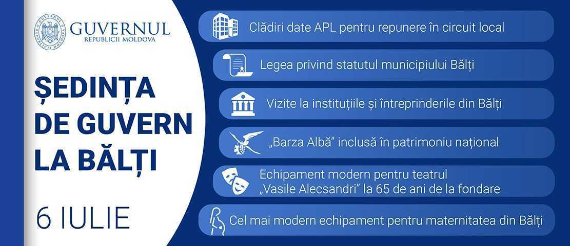 Ședința Cabinetului de miniștri se va desfășura la Bălți